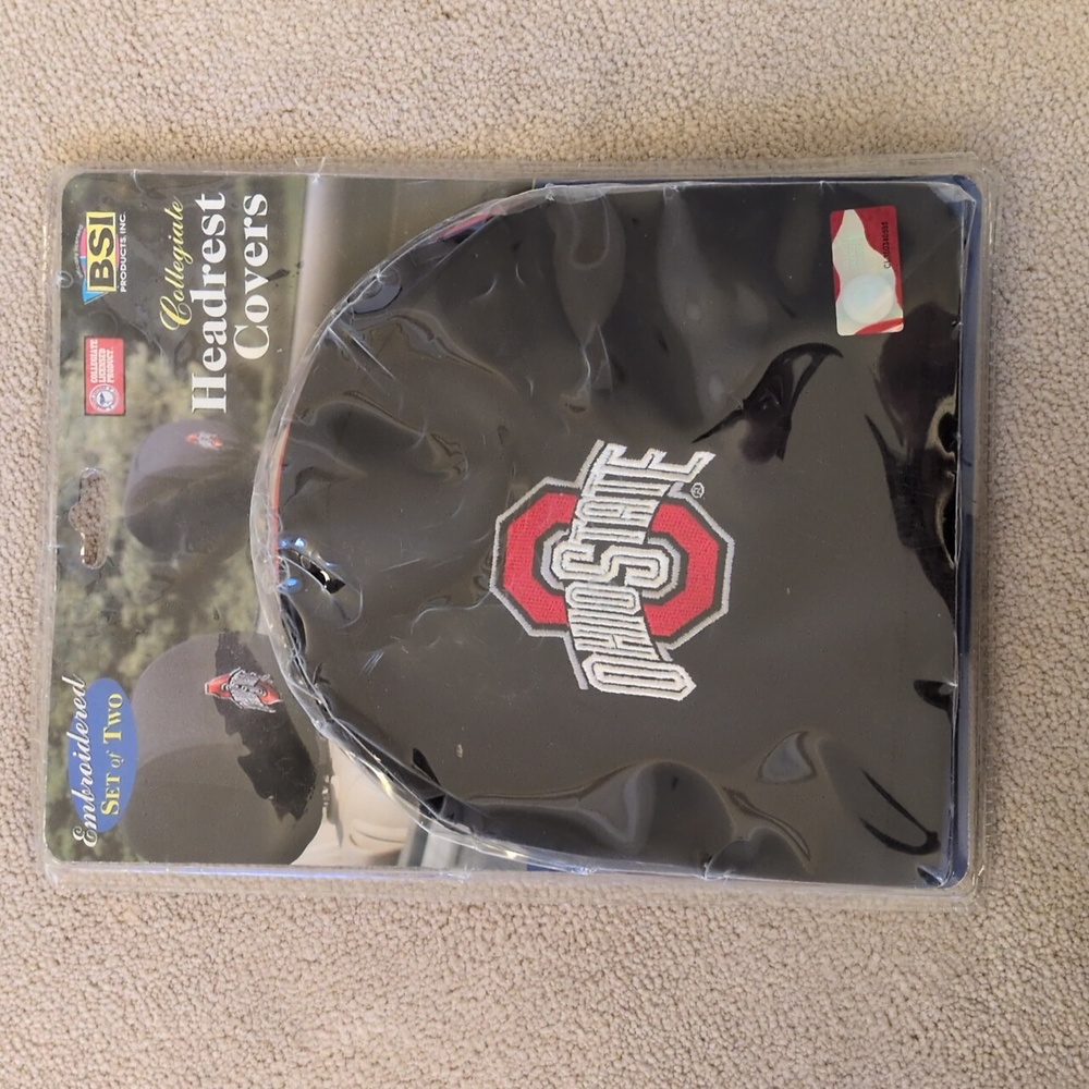 Ohio State Embroidered  Car Headrest Covers - Black. Set Of Two.